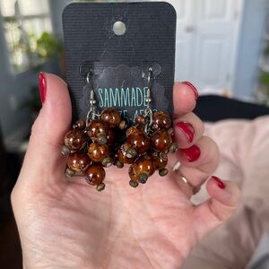 Brown and Silver Beaded Cluster Earrings